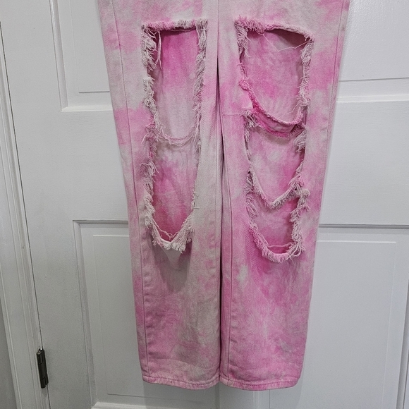 N°1 Los Angeles Pink Acid Wash Distressed Denim Jumpsuit Size S - Picture 9 of 17